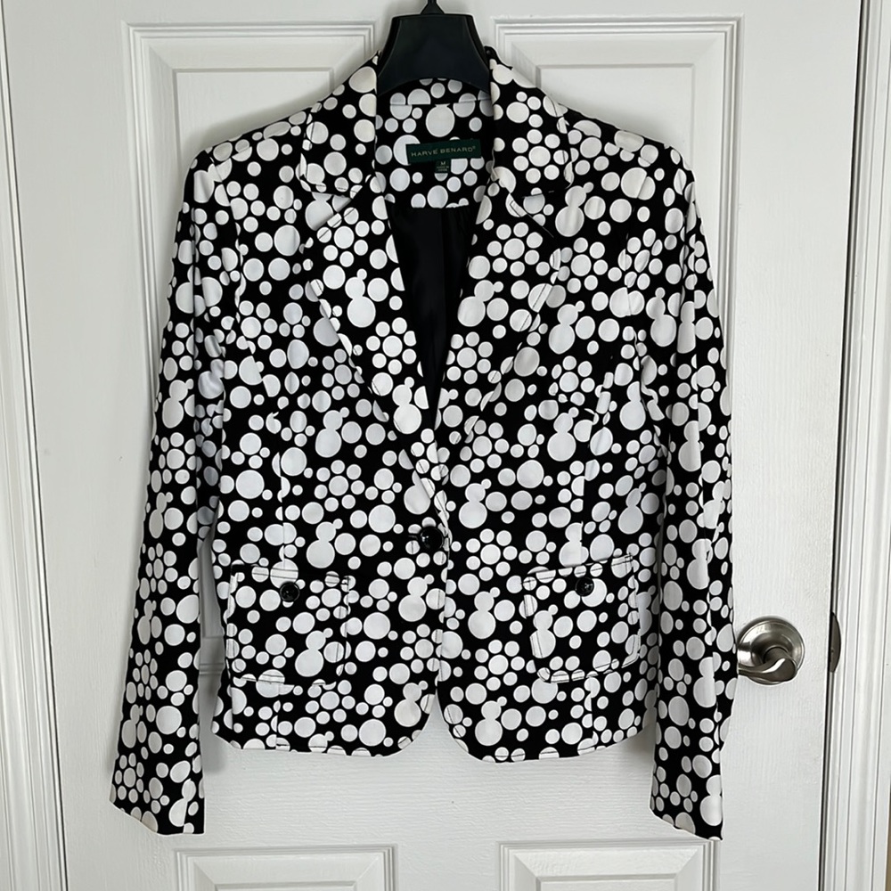 Black and White polka dot Jacket that pops.  Single button front with pockets.